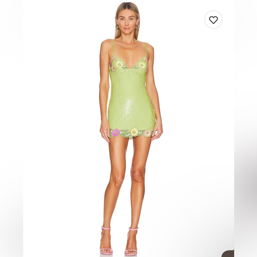 Cal Embellished Mini Dress in Lime Green